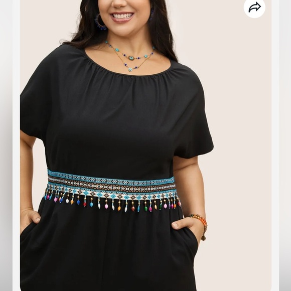 BloomChic Plus Size Boho Style Gathered Texture Batwing Sleeve Jumpsuit - Picture 3 of 5